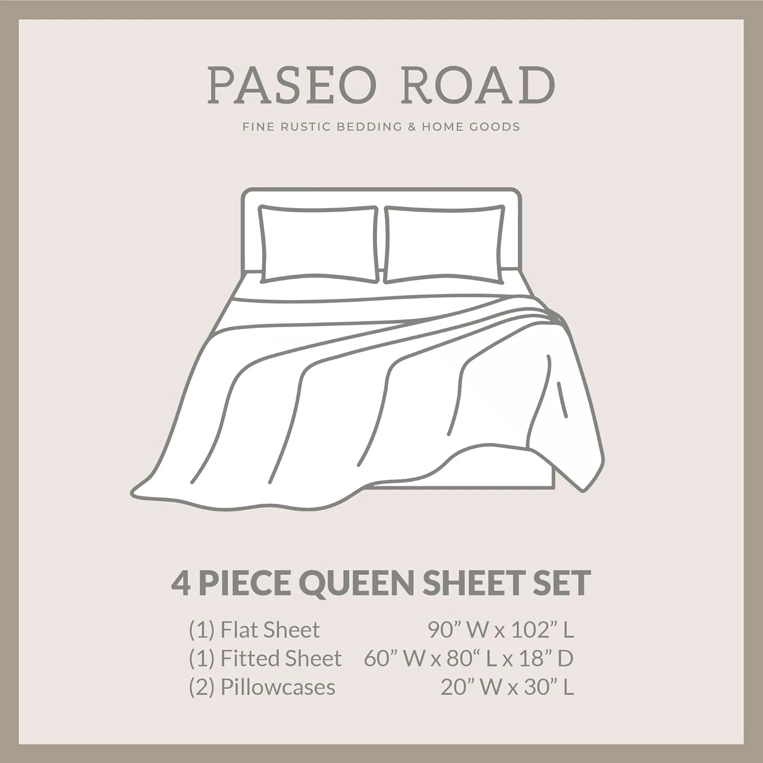 Tasha Polizzi for Paseo Road Pierre Equestrian 4 Piece 350TC Cotton Queen Sheet Set, Horseshoes Western Sheets, Brown Cream Southwestern Rustic Bedding, 1 Flat Sheet, 1 Fitted Sheet, 2 Pillowcases