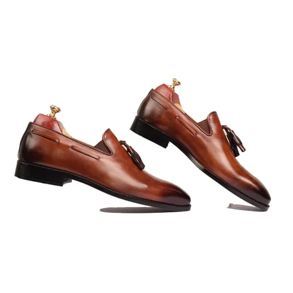 Tassel Shade Brown Hand Coloured Leather Loafer