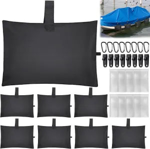 TOBWOLF 8 Pack Sand Bags for Boat Covers, Sandbag Mooring Kit, Tear-Resistant 600D Marine Grade Sand Bags for Weight, Windproof Weighted Sandbags Tarp Weights with Carabiners & Tarp Clip Accessories