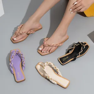 Toe Design Women's Flat Strap Braided Sandals with Best priced Chain Seamless integration Ring