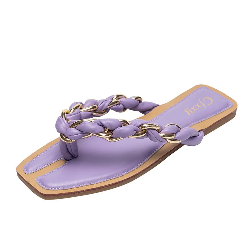 Toe Design Women's Flat Strap Braided Sandals with Best priced Chain Seamless integration Ring