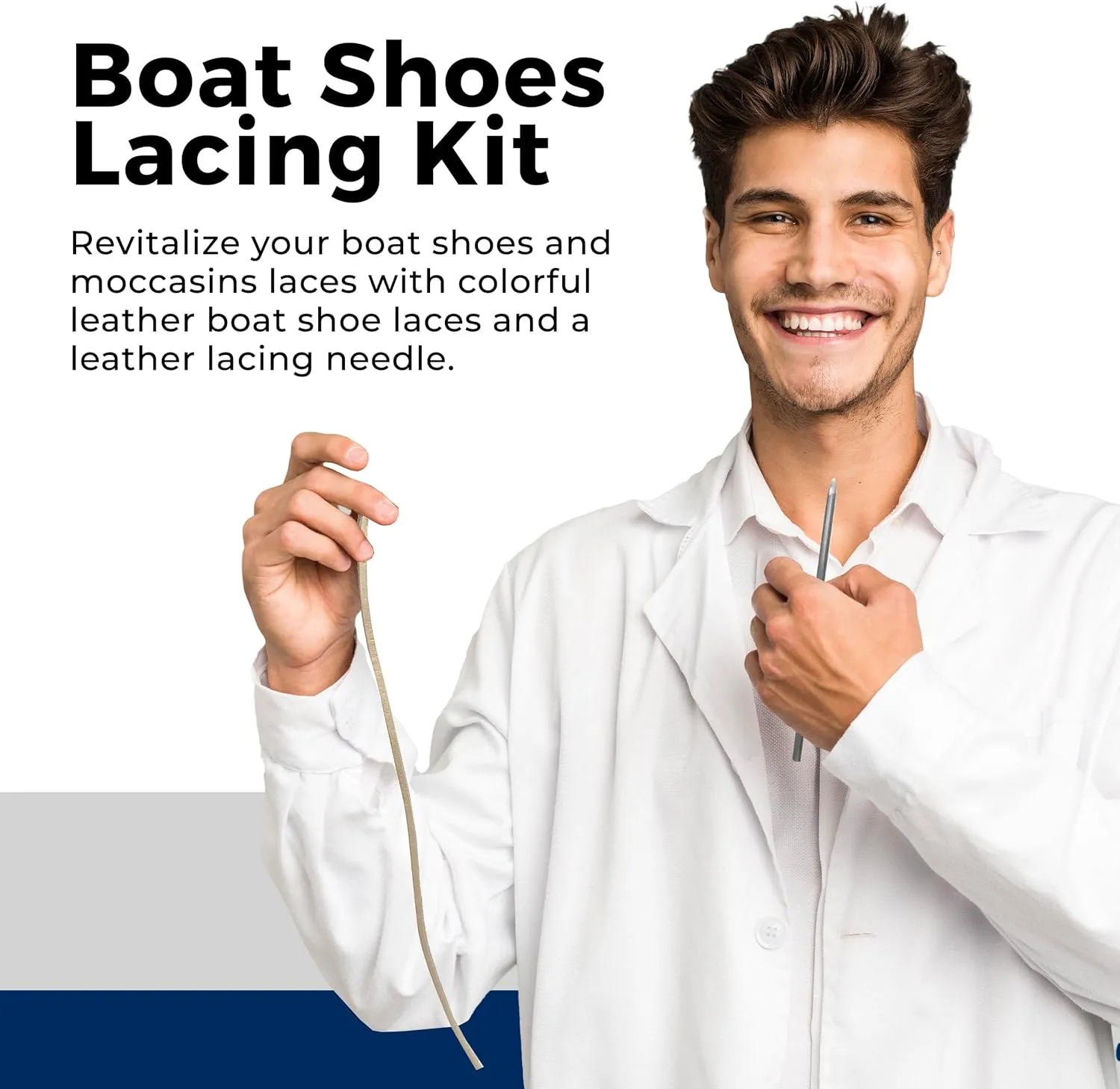 TOFL Leather Boat Shoe Lacing Kit | 45 inches | 1 Needle And 2 Strips [1 Pair]