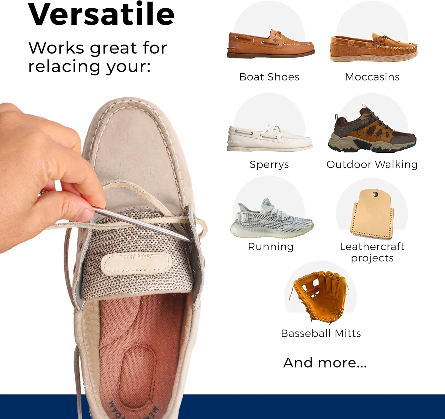 TOFL Leather Boat Shoe Lacing Kit | 45 inches | 1 Needle And 2 Strips [1 Pair]