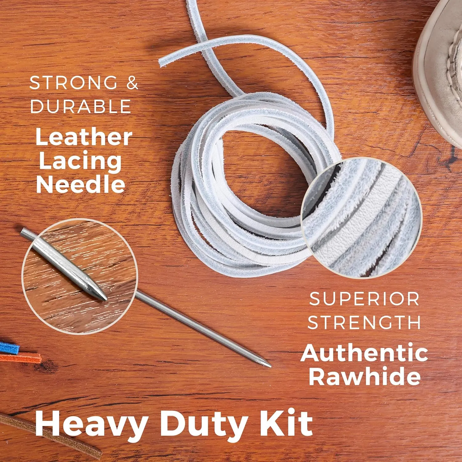 TOFL Leather Boat Shoe Lacing Kit | 45 inches | 1 Needle And 2 Strips [1 Pair]