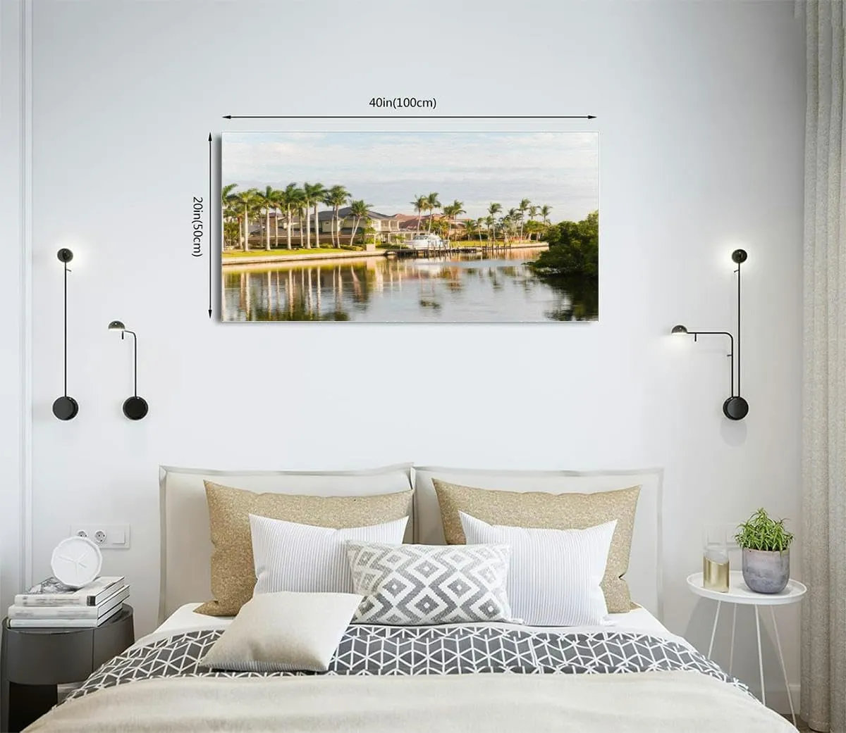 TOOUTEREA 20x40 Frame Large Canvas Painting Wall Art Recreational sport boat front luxury Villas an intracoastal waterway Wall Decor for Living Room Bedroom Kitchen Bathroom Office Artwork Home Decor