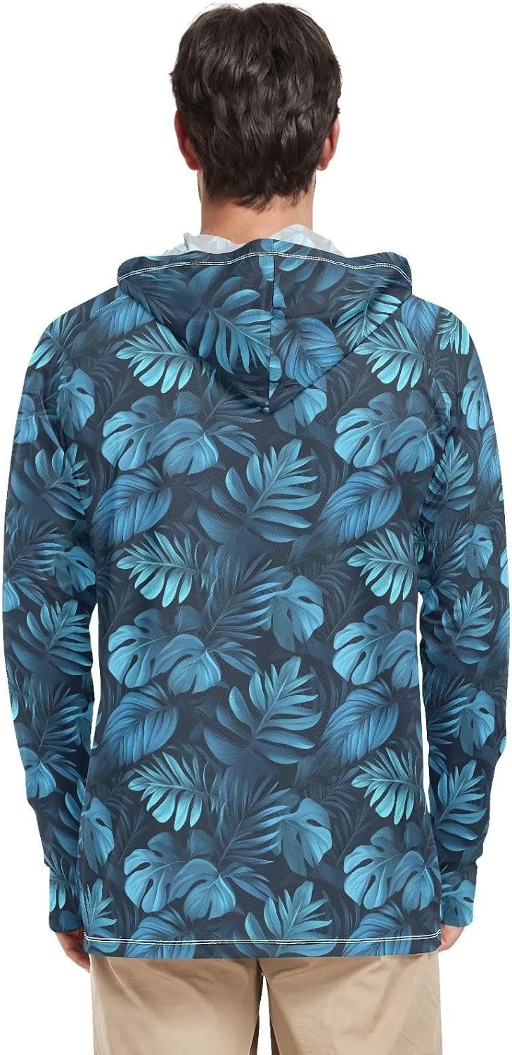 Tropical Monstera Mens Hoodie Sun Protection Long Sleeve Sun Shirt with Hood UPF 50  Clothing Hood Shirts Men UV Rash Guards