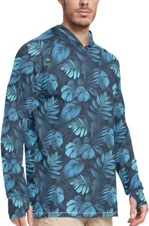 Tropical Monstera Mens Hoodie Sun Protection Long Sleeve Sun Shirt with Hood UPF 50  Clothing Hood Shirts Men UV Rash Guards