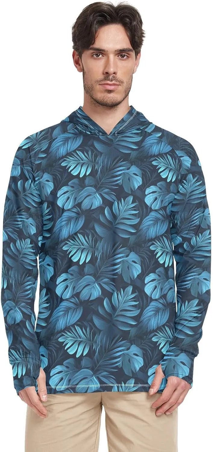 Tropical Monstera Mens Hoodie Sun Protection Long Sleeve Sun Shirt with Hood UPF 50  Clothing Hood Shirts Men UV Rash Guards