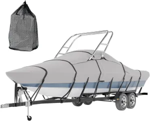 Tuszom True 900D Solution Dyed Waterproof Ski&Wakeboard Tower Boat Cover with Fully Windproof Straps and Storage Bag Fit 20'- 22'L beam width to 106"W, Trailerable V-Hull Runabouts OutBoards and I/O