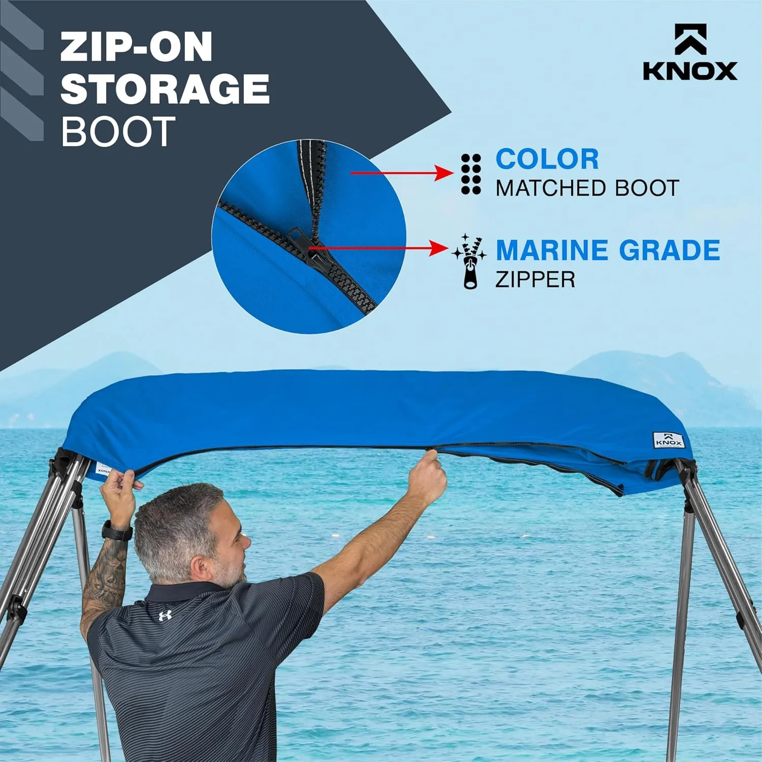 Universal 3 Bow Bimini Top Replacement Canvas, Bimini Top Canvas Only with Zip-On Storage Boot, 900D Marine Grade, Waterproof, Fadeproof Sun Shade Boat Canopy, No Frame, 85-90" W, Pacific Blue