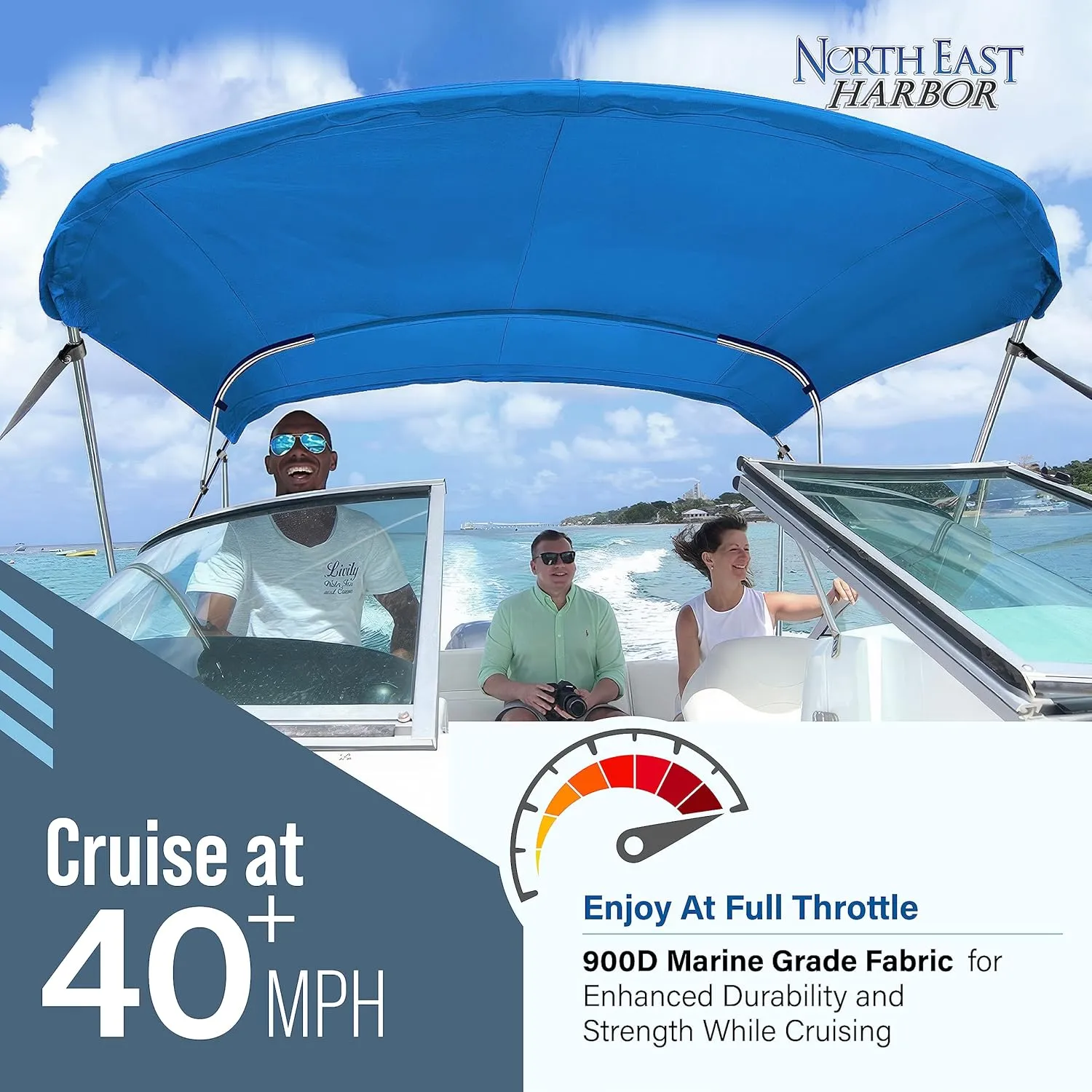Universal 3 Bow Bimini Top Replacement Canvas, Bimini Top Canvas Only with Zip-On Storage Boot, 900D Marine Grade, Waterproof, Fadeproof Sun Shade Boat Canopy, No Frame, 85-90" W, Pacific Blue