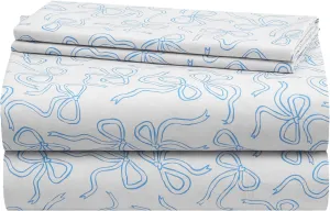 Urban Lifestyle 4-Piece Full Sheet Set,Coquette Bow Design in Baby Blue, Includes Fitted Sheet, Flat Sheet & 2 Pillowcases,Soft & Stylish Bedding for Girls and Teens