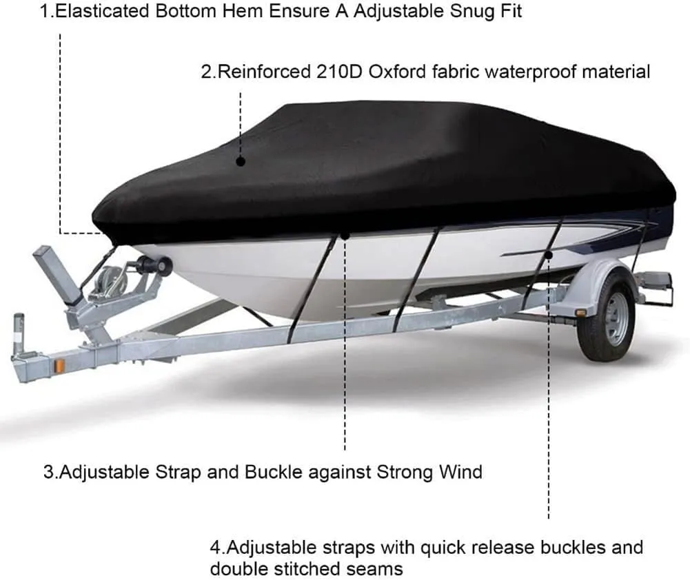 V-Shaped Waterproof Boat Cover Yacht Cover 210D Marine Trailer Canvas Cover Anti UV Waterproof Marine Accessories Protection Hull Protectors(14-16ft)