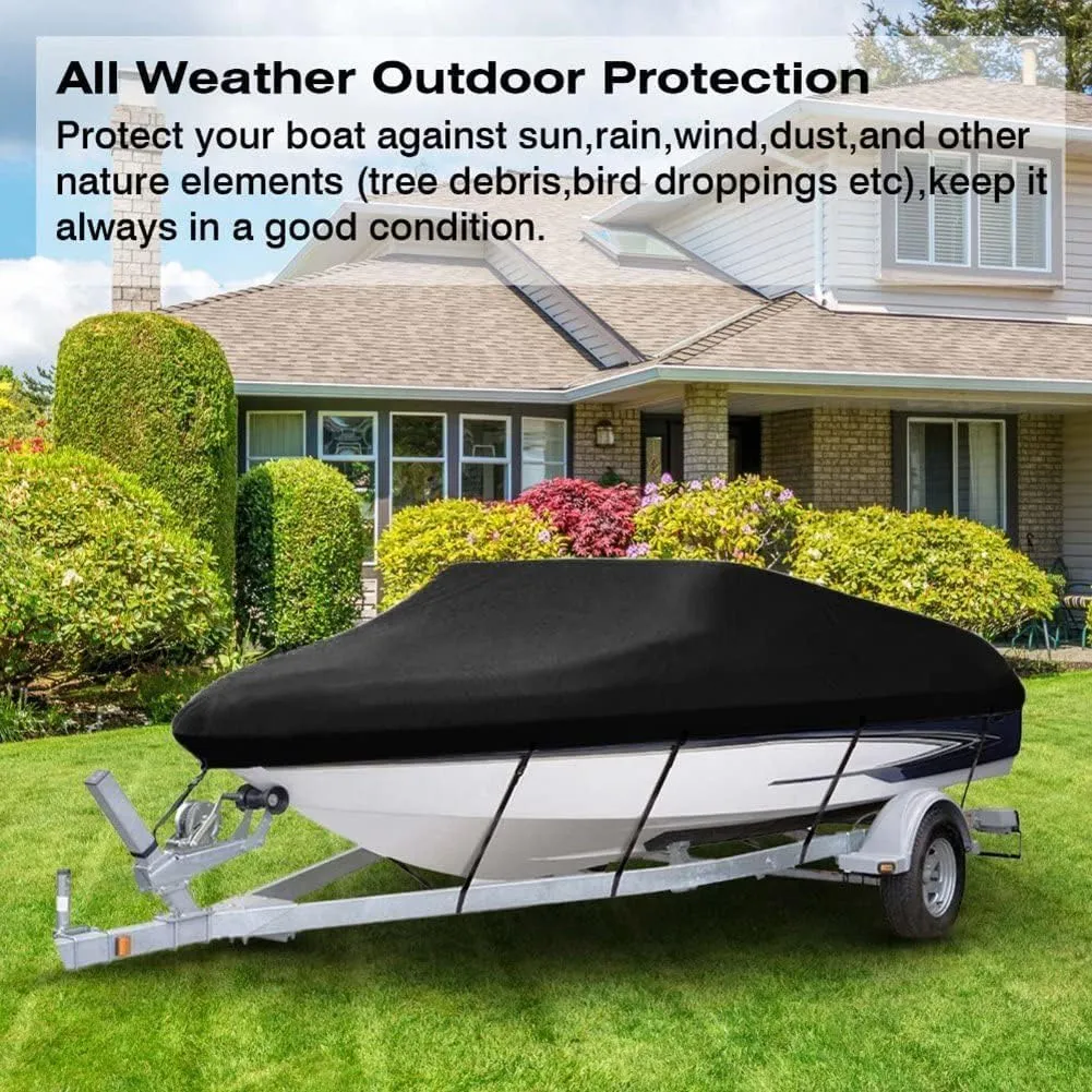 V-Shaped Waterproof Boat Cover Yacht Cover 210D Marine Trailer Canvas Cover Anti UV Waterproof Marine Accessories Protection Hull Protectors(14-16ft)