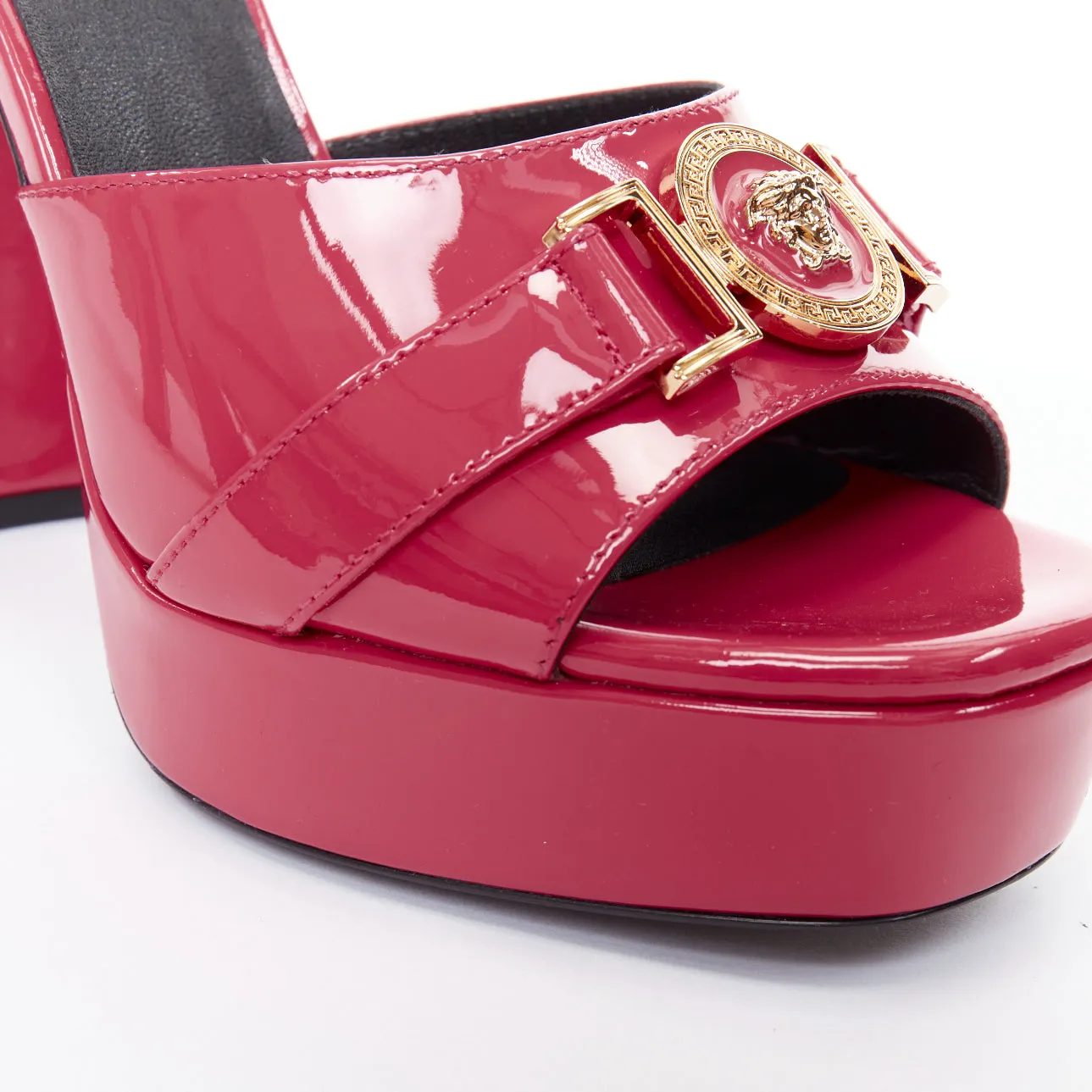 VERSACE Tribute fuschia pink patent Medusa emblem open toe platform sandal EU41