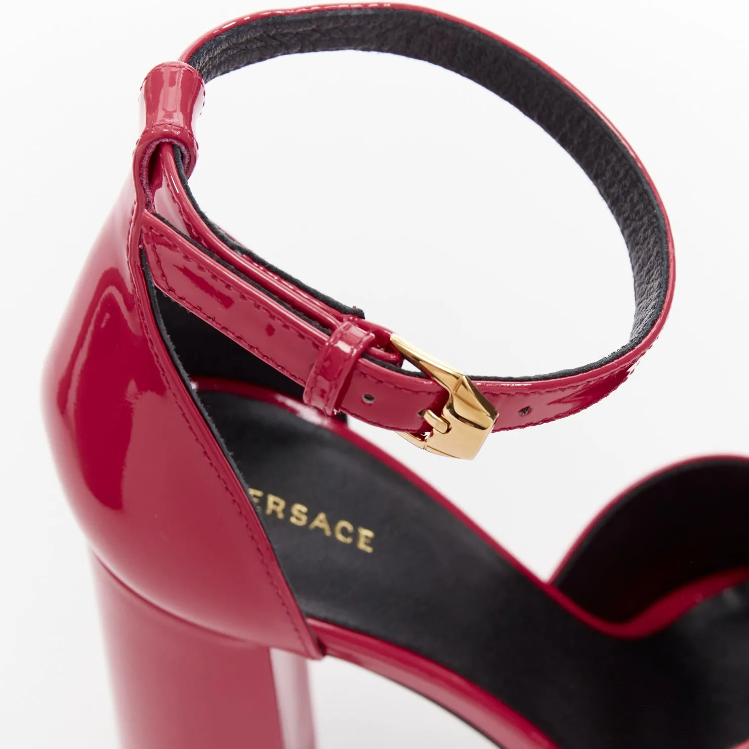 VERSACE Tribute fuschia pink patent Medusa emblem open toe platform sandal EU41