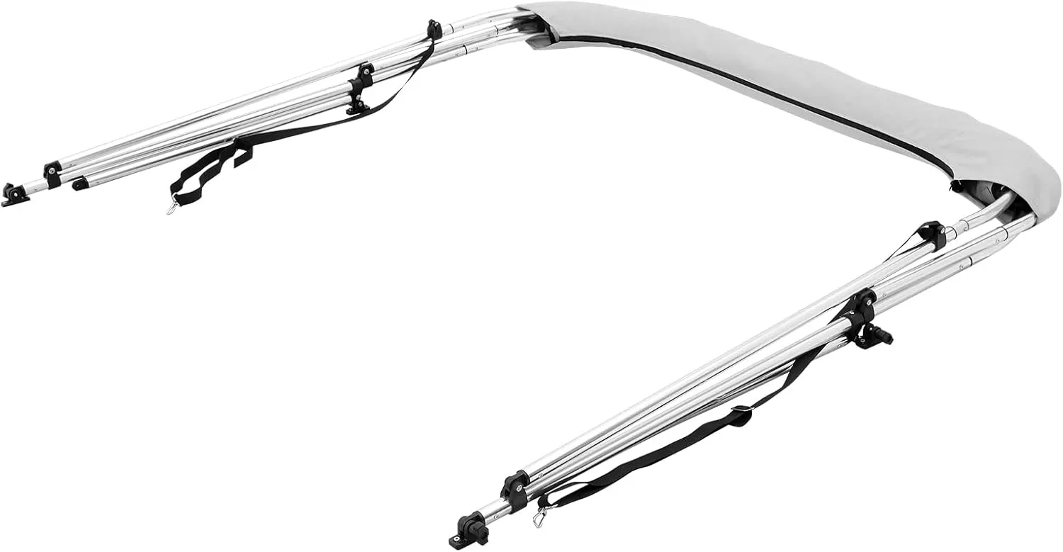 VEVOR 4 Bow / 3 Bow Bimini Tops, Detachable Mesh Sidewalls, 600D Polyester Canopy with 1" Aluminum Alloy Frame, Canvas Top for Boat Includes Storage Boot, 2 Support Poles, 2 Straps, Light Grey