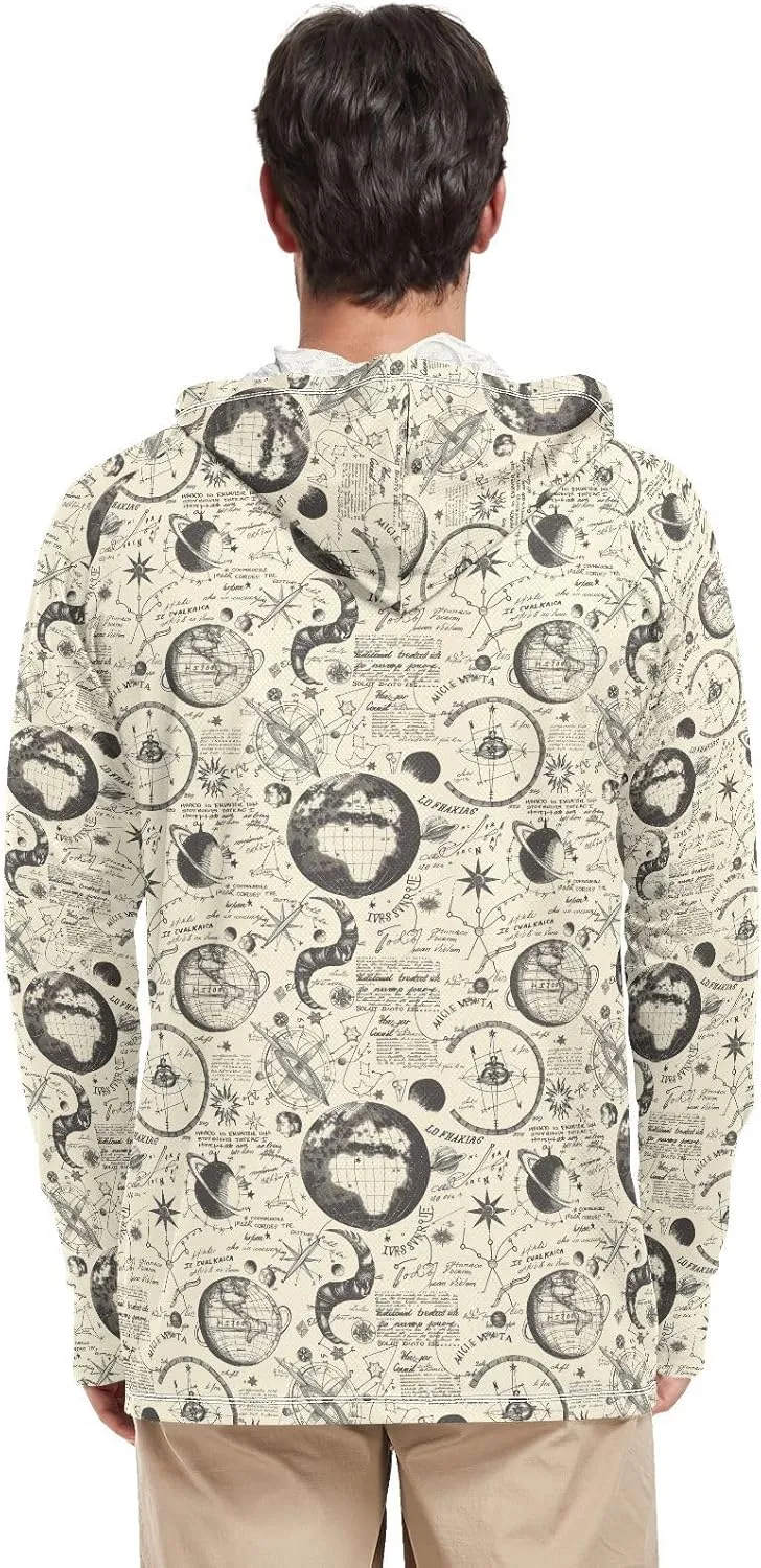 Vintage Ancient Style Sun Protection Hoodies Long Sleeve Sun Shirt with Hood UPF 50 