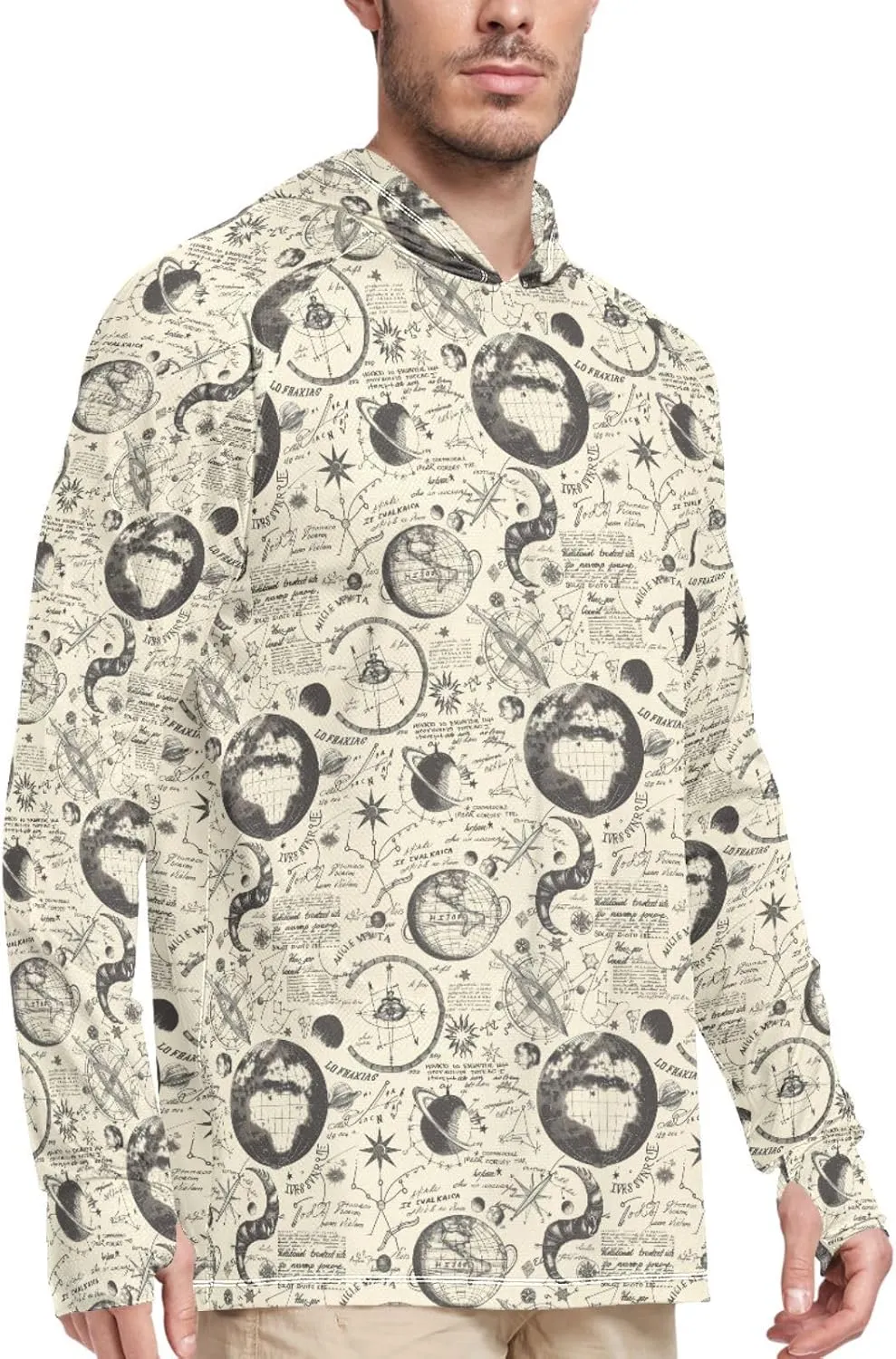 Vintage Ancient Style Sun Protection Hoodies Long Sleeve Sun Shirt with Hood UPF 50 