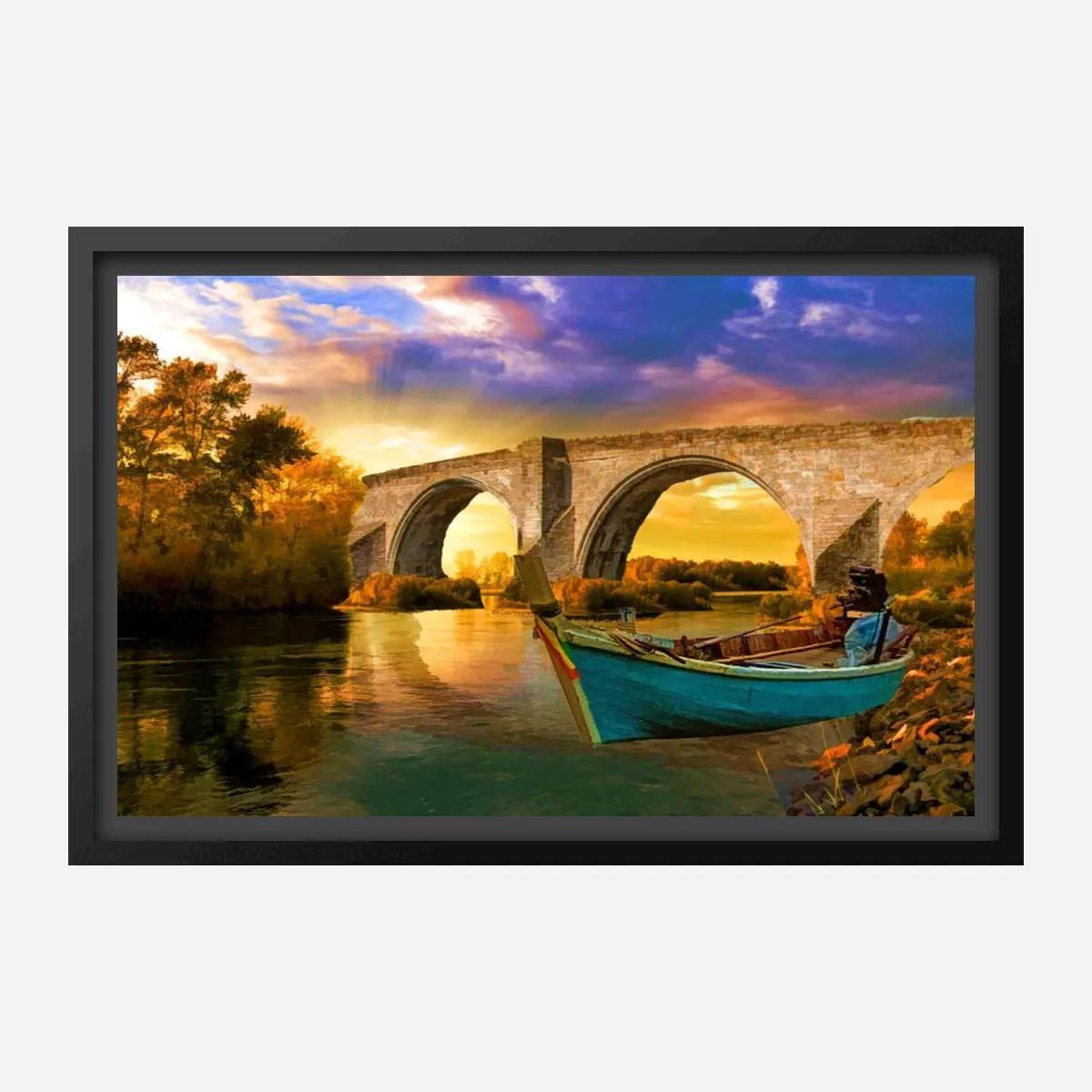 Vintage Boat Bridge Painting