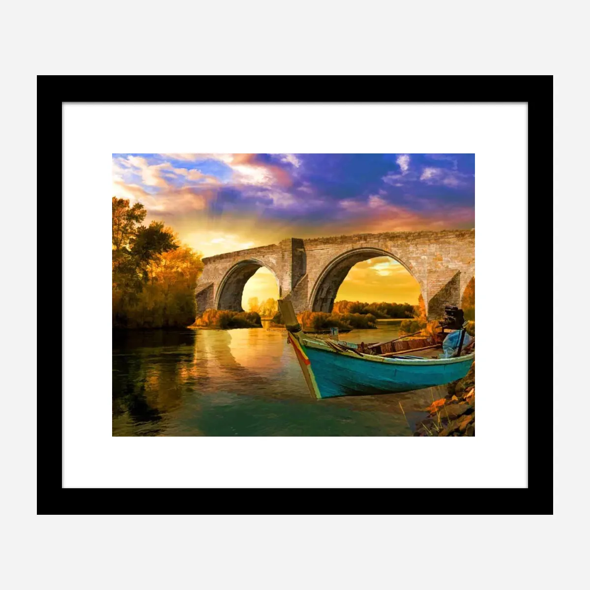 Vintage Boat Bridge Painting