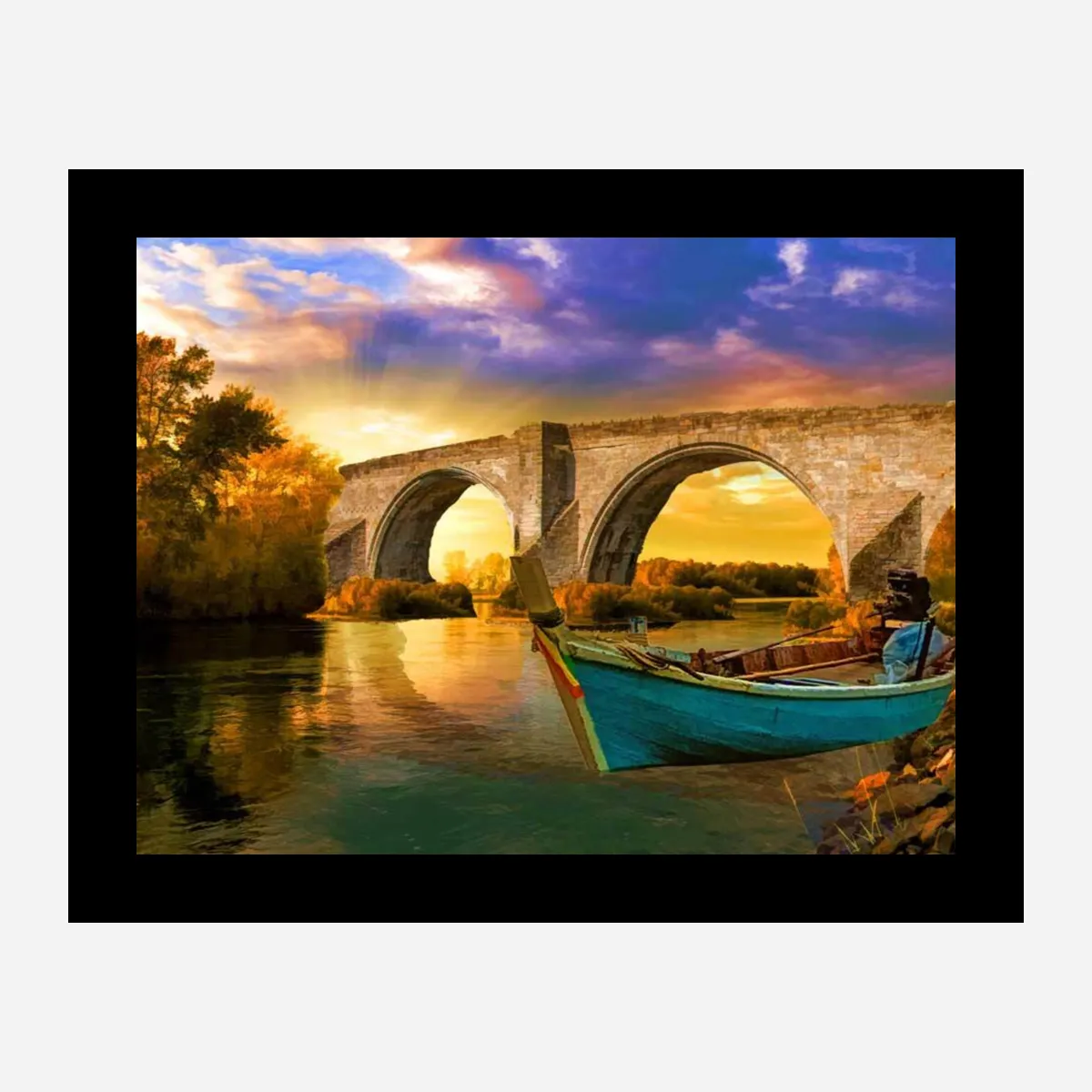 Vintage Boat Bridge Painting