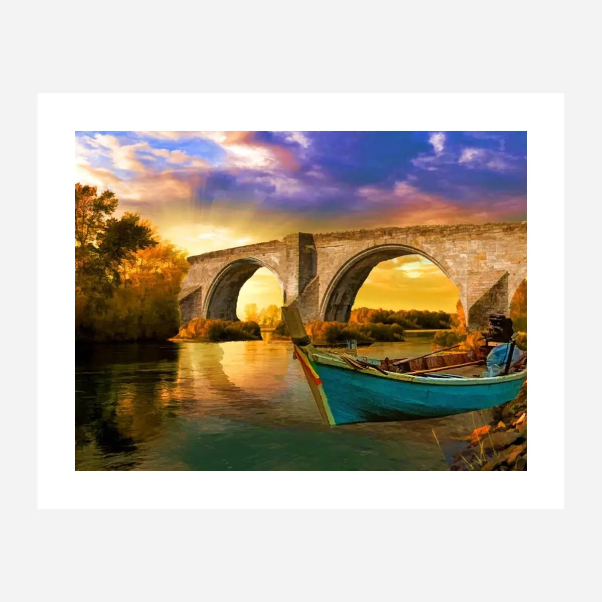 Vintage Boat Bridge Painting