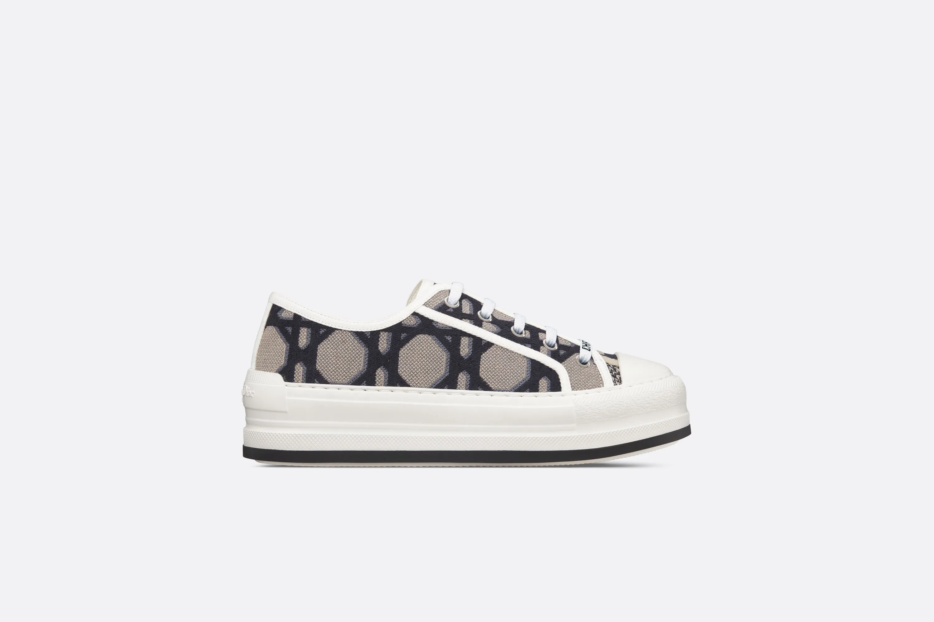 Walk'n'Dior Platform Sneaker • Deep Blue and Beige Embroidered Cotton with Macrocannage Motif