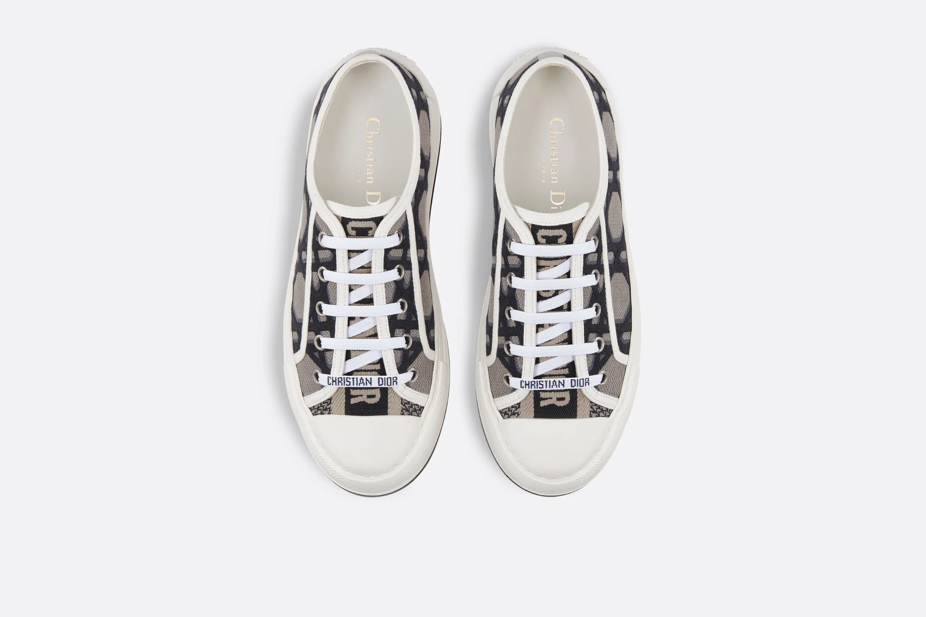 Walk'n'Dior Platform Sneaker • Deep Blue and Beige Embroidered Cotton with Macrocannage Motif