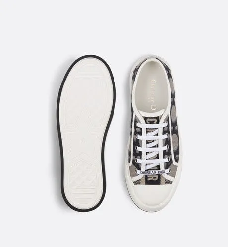 Walk'n'Dior Platform Sneaker • Deep Blue and Beige Embroidered Cotton with Macrocannage Motif