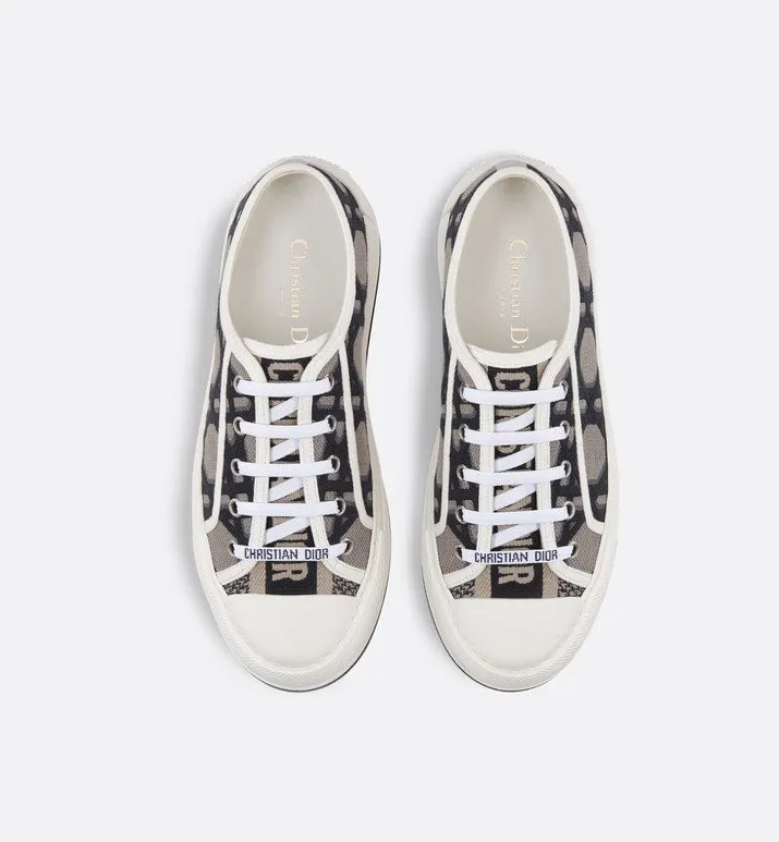 Walk'n'Dior Platform Sneaker • Deep Blue and Beige Embroidered Cotton with Macrocannage Motif