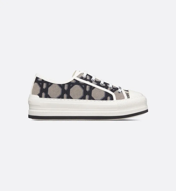 Walk'n'Dior Platform Sneaker • Deep Blue and Beige Embroidered Cotton with Macrocannage Motif