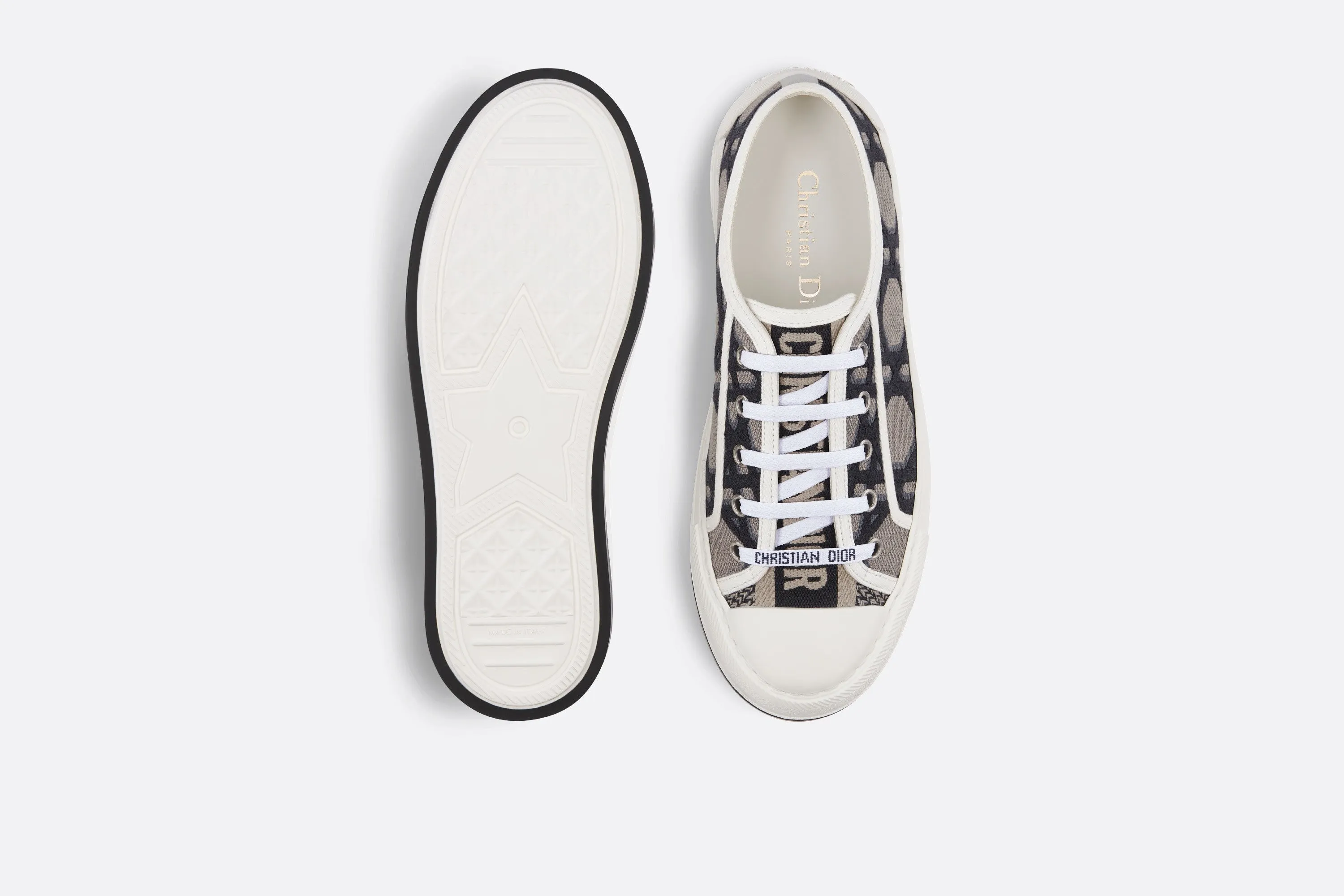 Walk'n'Dior Platform Sneaker • Deep Blue and Beige Embroidered Cotton with Macrocannage Motif