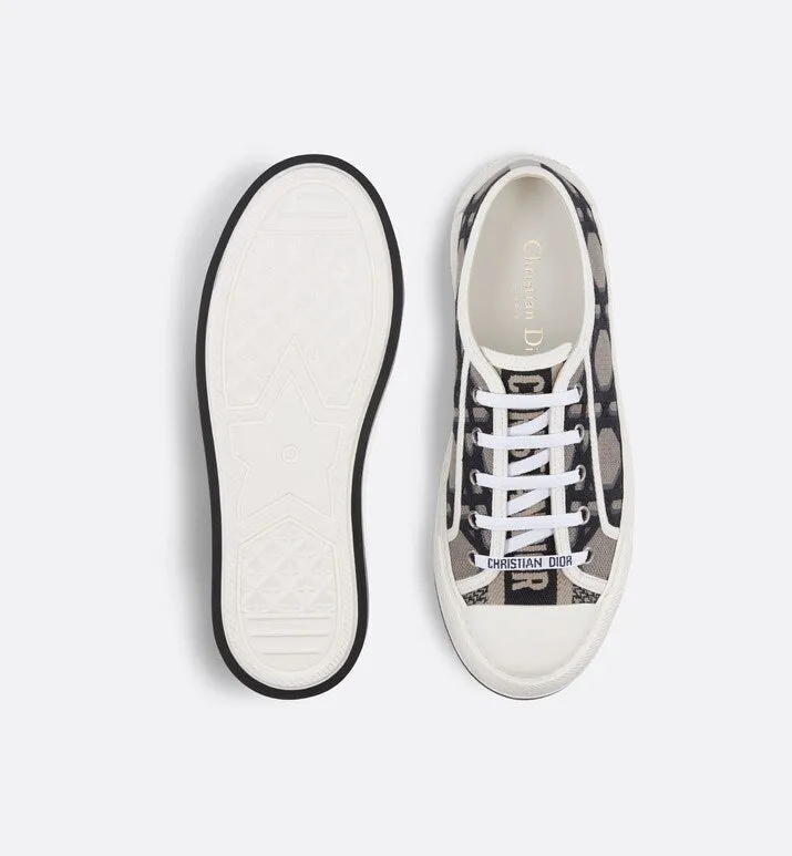 Walk'n'Dior Platform Sneaker • Deep Blue and Beige Embroidered Cotton with Macrocannage Motif