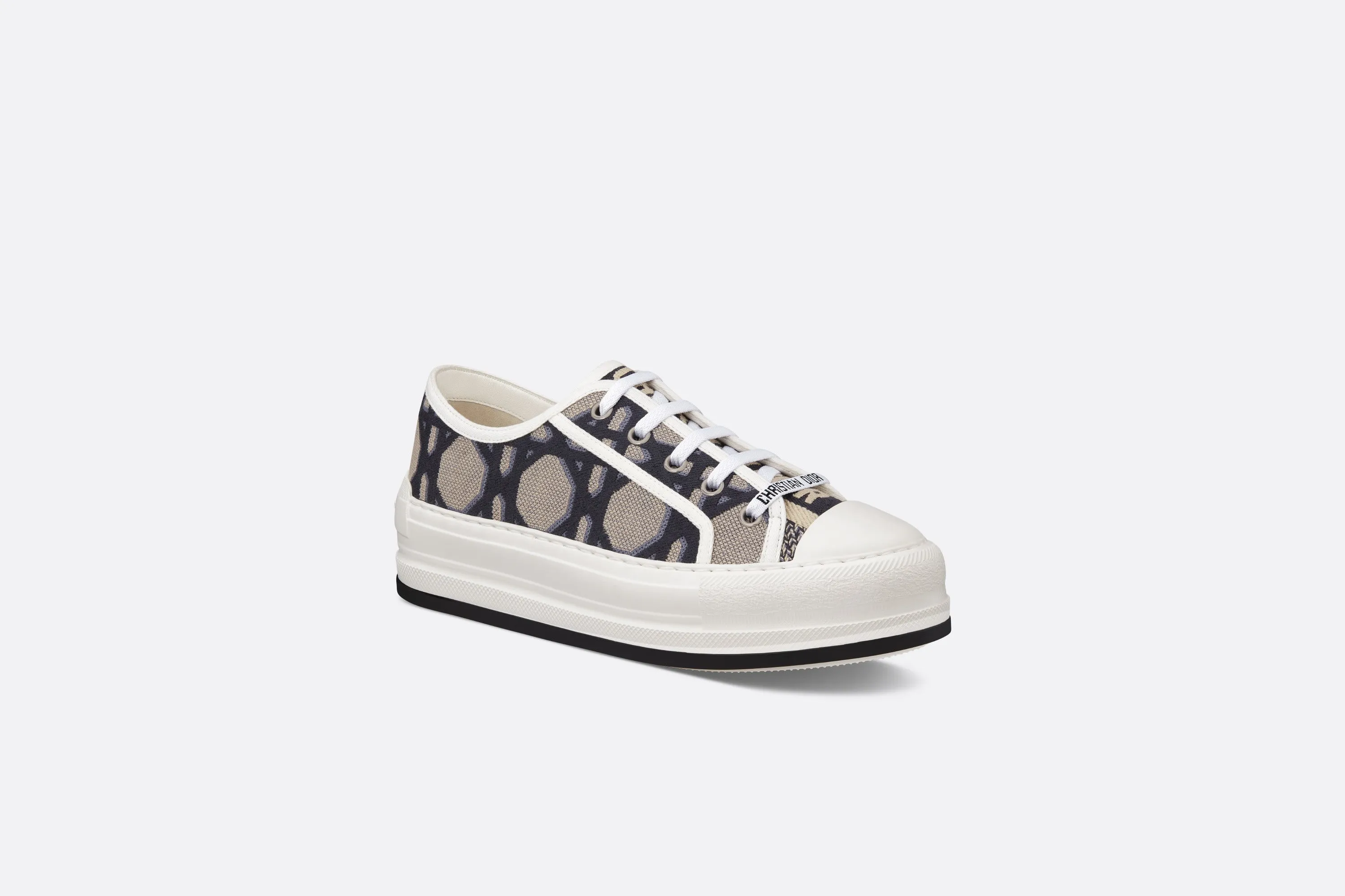 Walk'n'Dior Platform Sneaker • Deep Blue and Beige Embroidered Cotton with Macrocannage Motif