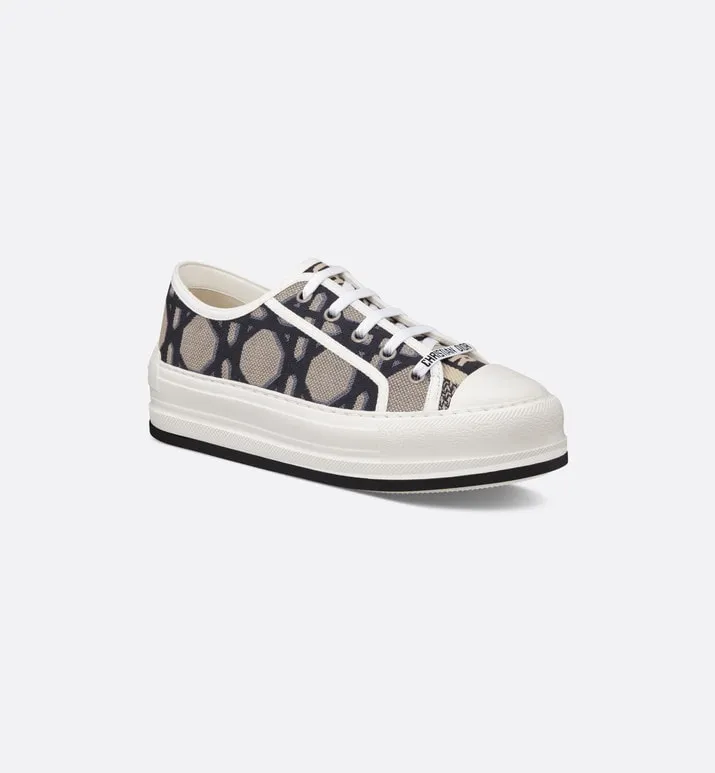 Walk'n'Dior Platform Sneaker • Deep Blue and Beige Embroidered Cotton with Macrocannage Motif