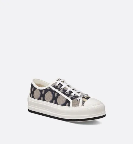 Walk'n'Dior Platform Sneaker • Deep Blue and Beige Embroidered Cotton with Macrocannage Motif