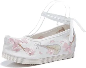 Winter Women Warm Faux Fur Shearling-Lined Flat Shoes With Pearls Ankle Strap Hairy Ladies Embroidery Flats