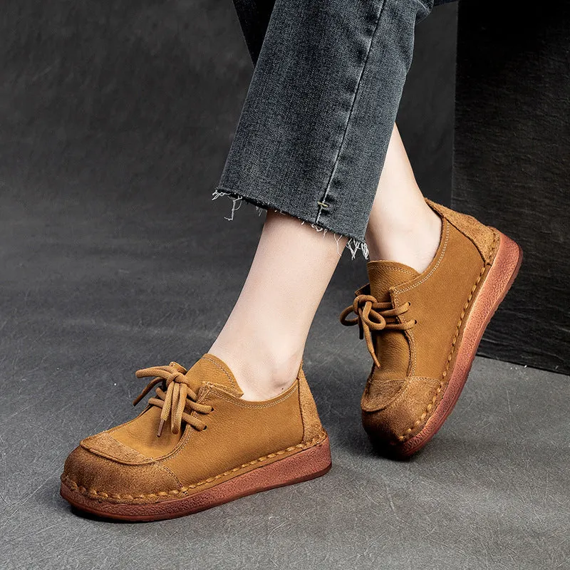 Women Retro Leather Flat Soft Casual Shoes