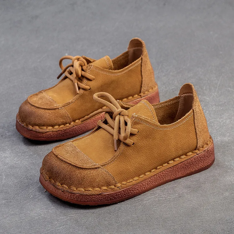 Women Retro Leather Flat Soft Casual Shoes