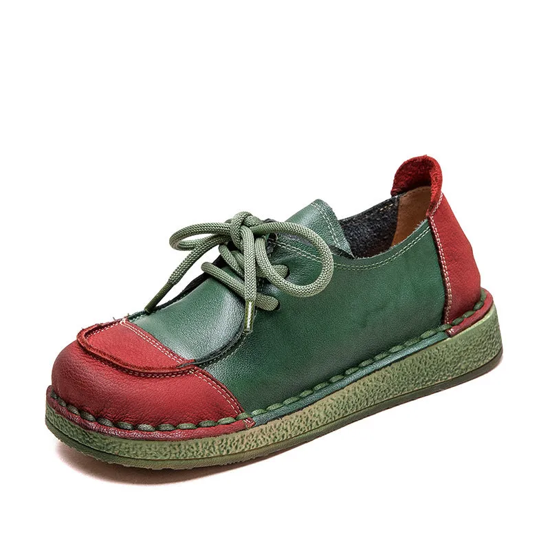 Women Retro Leather Flat Soft Casual Shoes