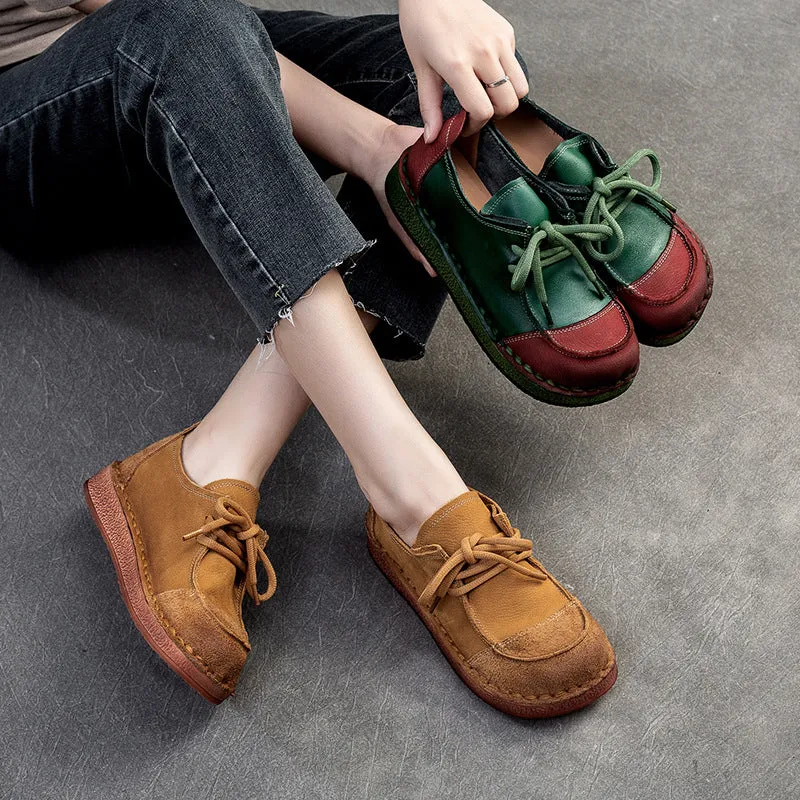 Women Retro Leather Flat Soft Casual Shoes