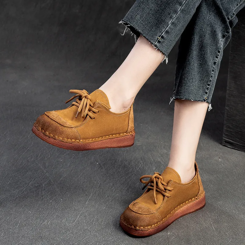 Women Retro Leather Flat Soft Casual Shoes