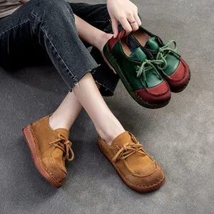 Women Retro Leather Flat Soft Casual Shoes