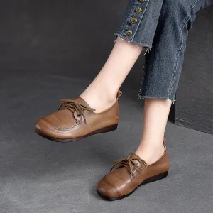 Women Retro Soft Leather Flat Casual Shoes