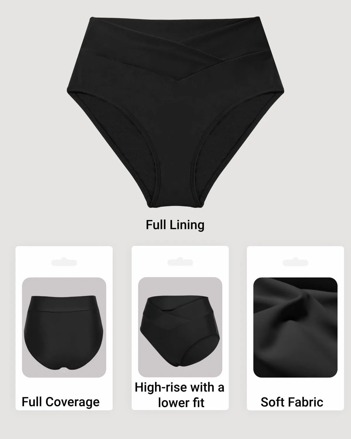 Women V Cut Full Coverage Bikini Bottom - High Waist Swim Bathing Suit Bottoms Cross V Front Swimsuit