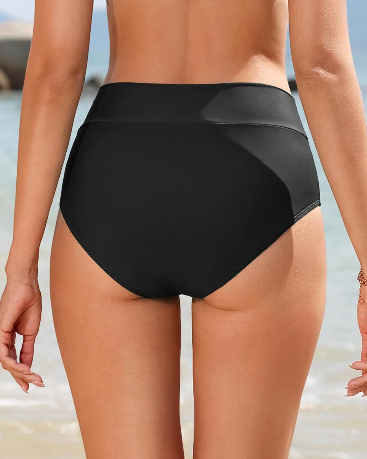 Women V Cut Full Coverage Bikini Bottom - High Waist Swim Bathing Suit Bottoms Cross V Front Swimsuit