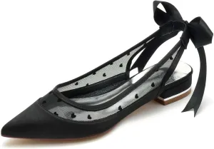 Women’s Ballet Flat Shoes Knit Satin Dress Shoes Pointed Toe Slip On Ballerina Walking Flats Shoes for Woman Low Comfort Soft