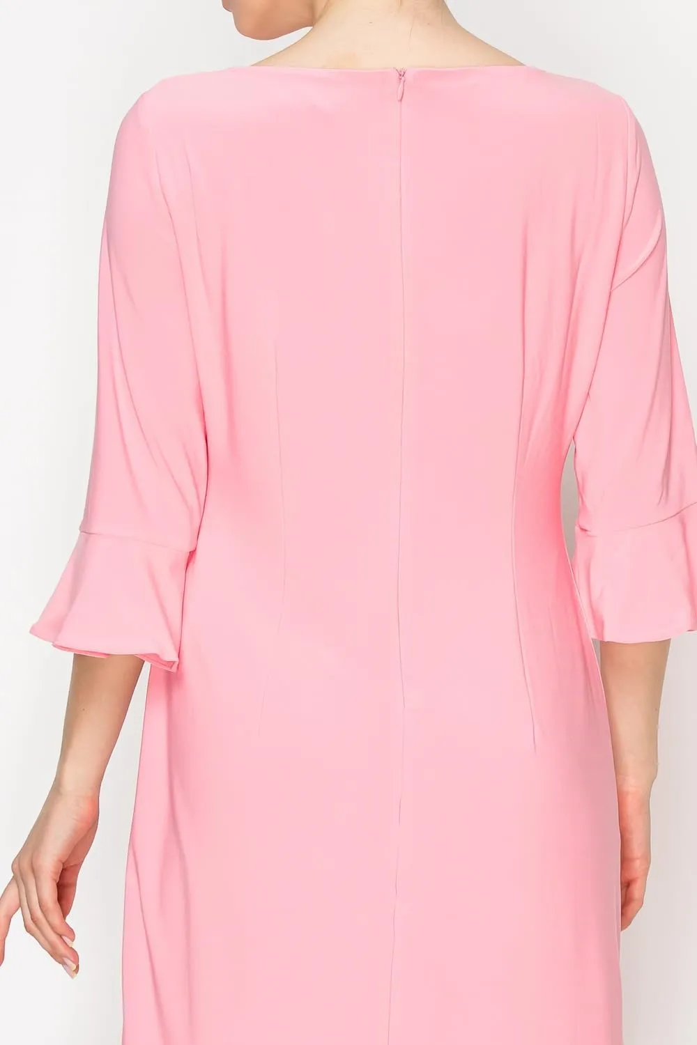Women's Bell Sleeve Shift Dress, Knee Length, 3/4 Ruffle Sleeves, Boat Neck