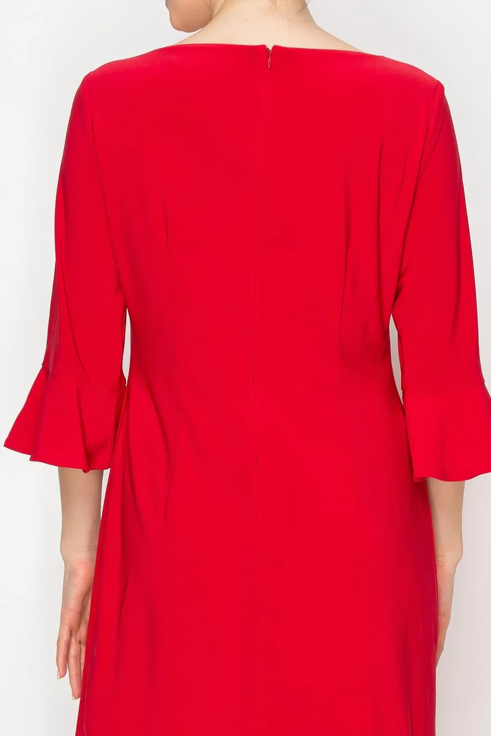 Women's Bell Sleeve Shift Dress, Knee Length, 3/4 Ruffle Sleeves, Boat Neck